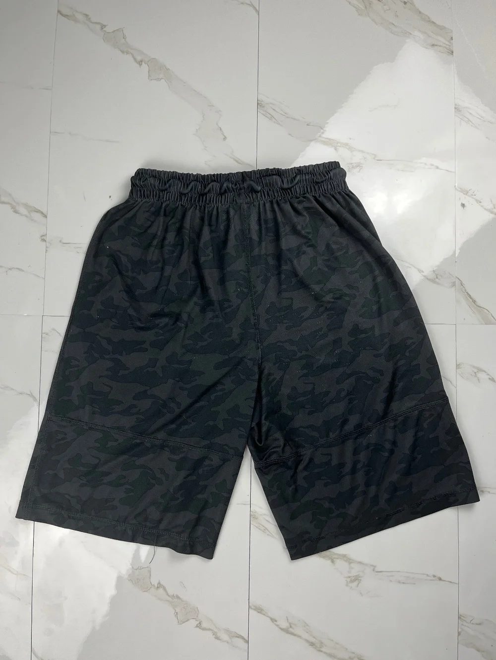 Men's Black and Gray Camouflage Athletic Shorts with Drawstr